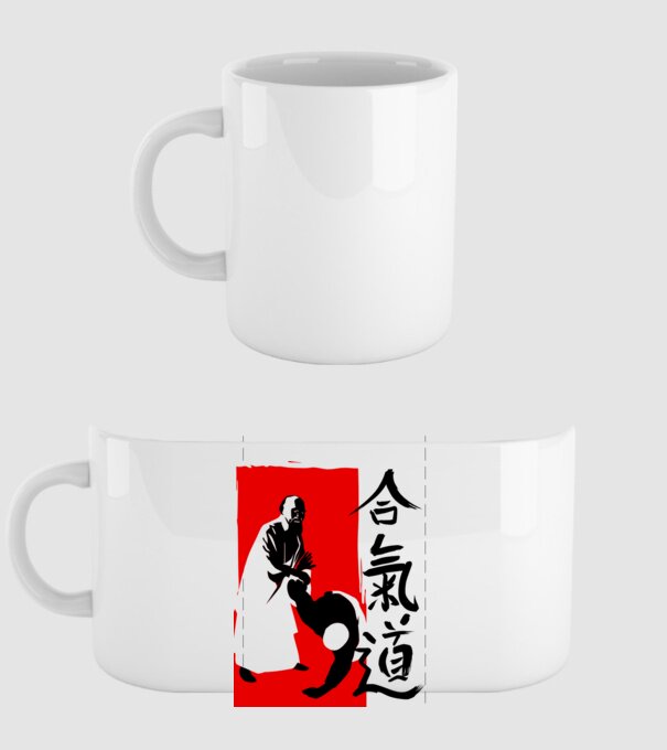aikido-osensei-technic-2color_ minta fehér pólón