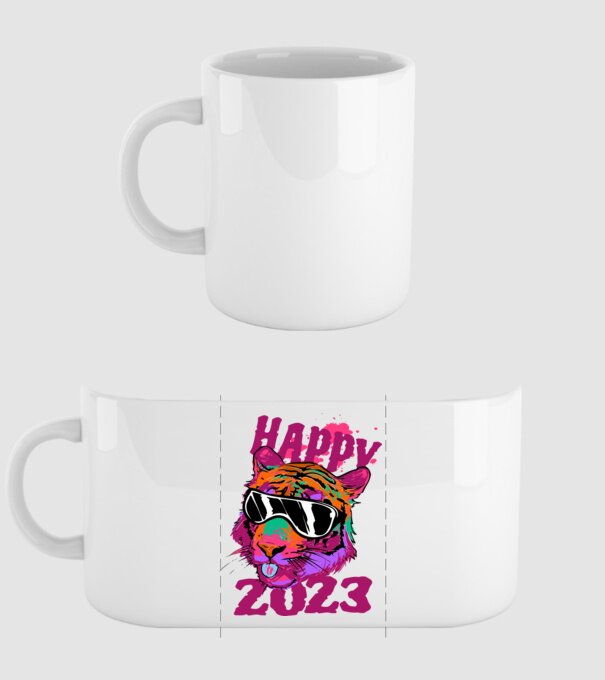 Happy 2023 tiger minta fehér pólón
