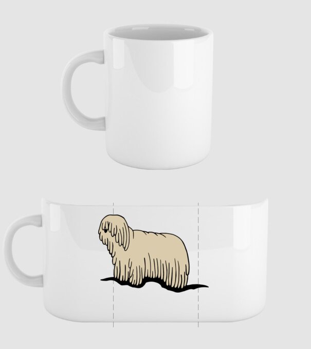 Komondor minta fehér pólón