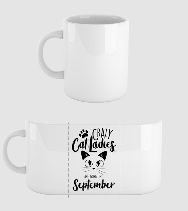 Szülinapos Crazy Cat Ladies SZEPTEMBER minta fehér pólón