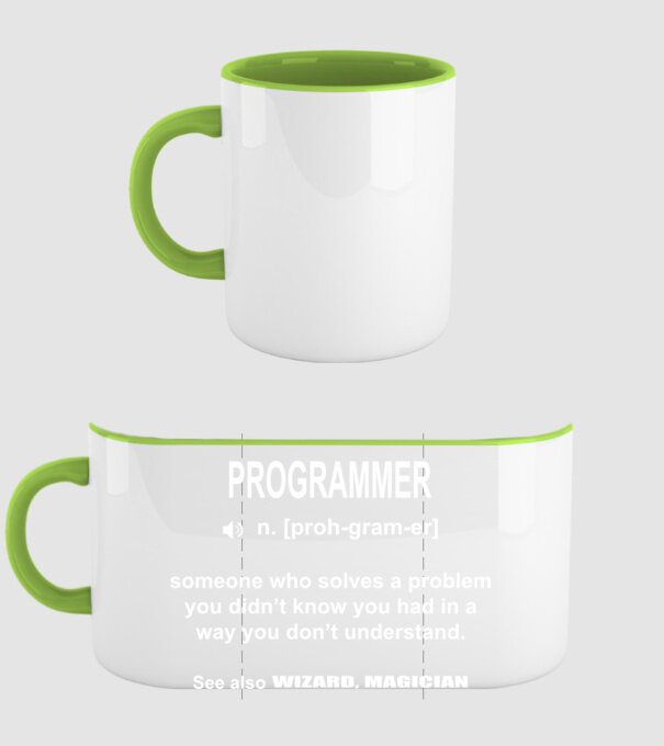 Programmer minta zöld pólón
