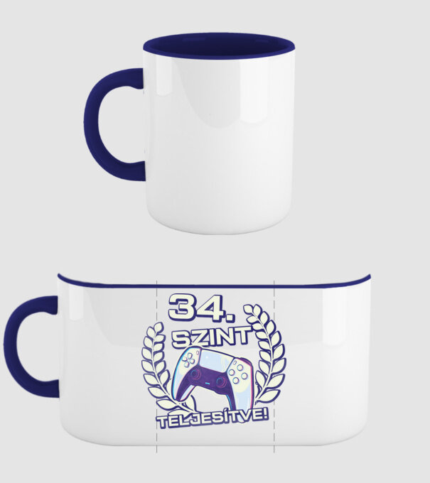 34. szint teljesítve PS5 v2 minta sötétkék pólón