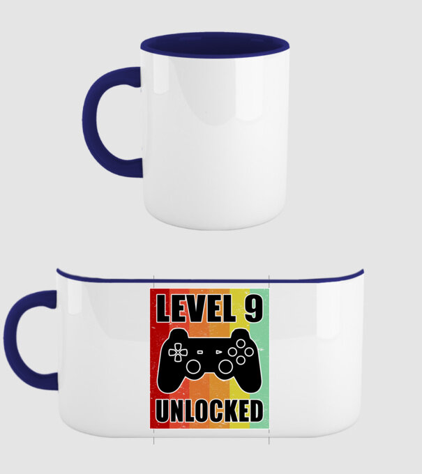 level 9 unlocked retro gamer minta sötétkék pólón