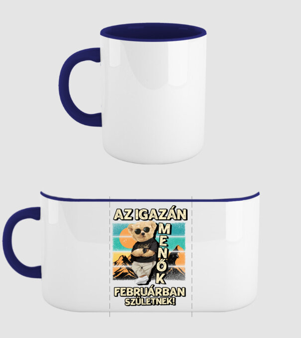 Retro Menő Mackó szülinapos FEBRUÁR minta sötétkék pólón