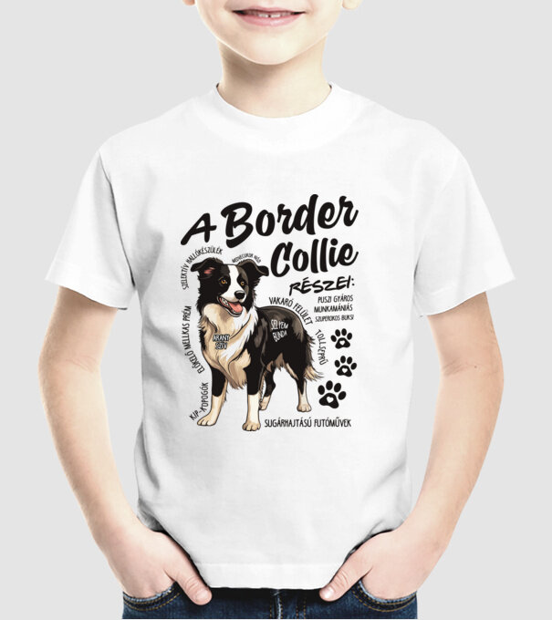 Border Collie részei minta fehér pólón