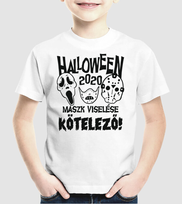 Maszk viselése kötelező egyszínű fekete minta fehér pólón