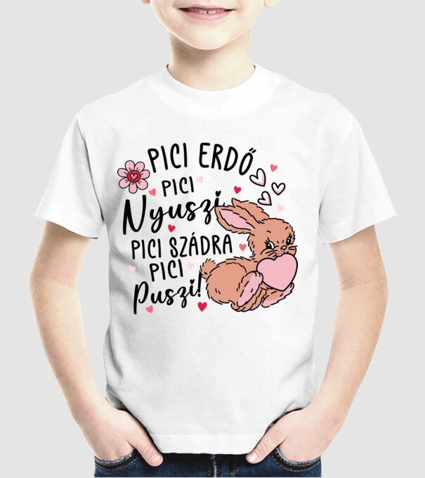 Pici erdő pici nyuszi páros minta fehér pólón