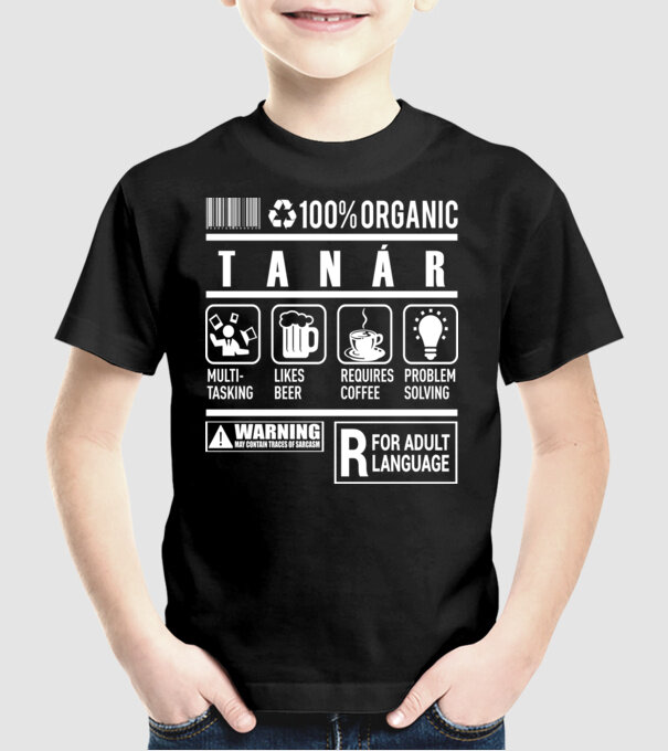 100 százalék Organic TANÁR minta fekete pólón