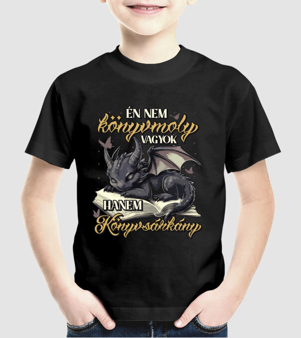 Én nem könyvmoly vagyok hanem könyvsárkány minta fekete pólón