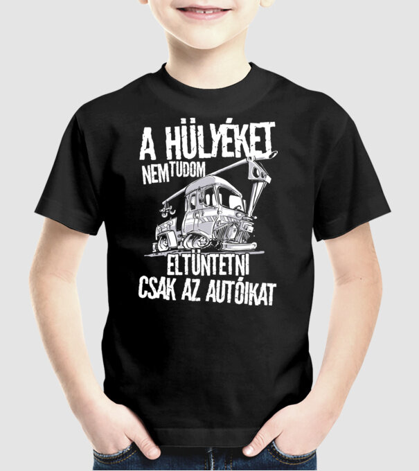 Hülyék és az autóik minta fekete pólón