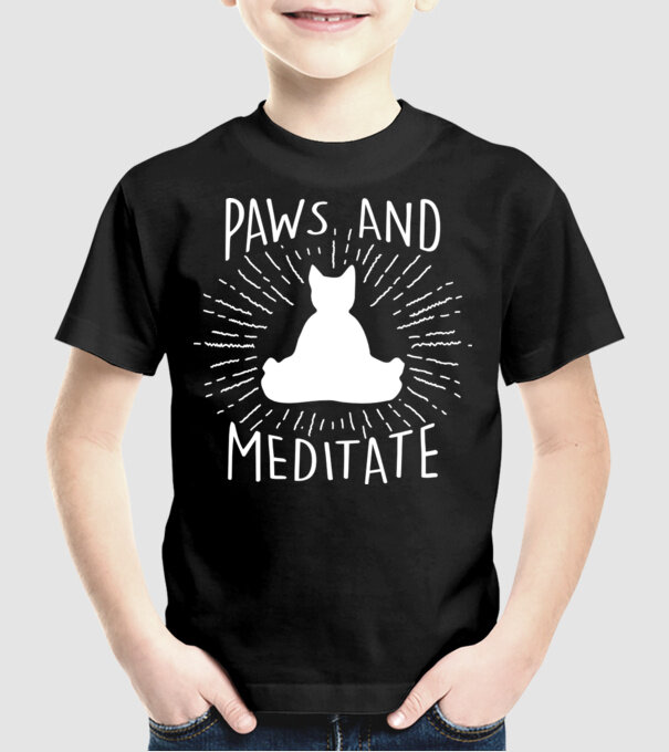 Meditáló macska minta fekete pólón