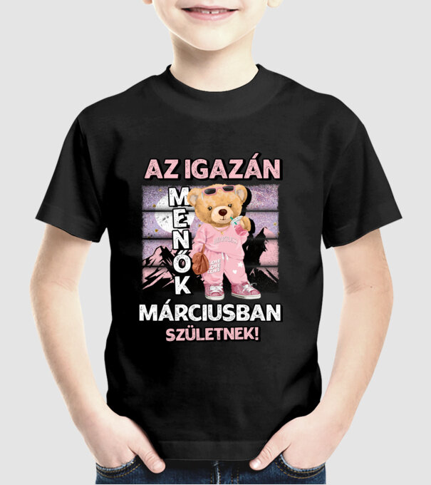 Menő maci csajos MÁRCIUS minta fekete pólón