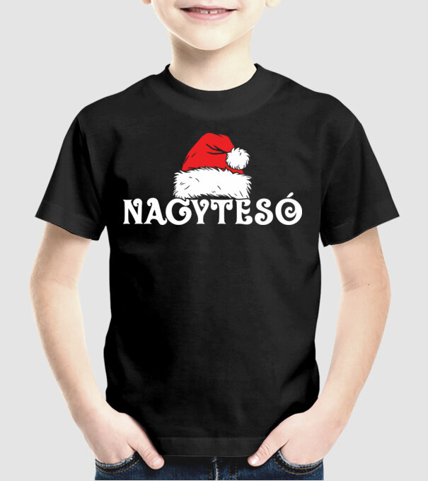 Mikulás sapka Nagytesó minta fekete pólón