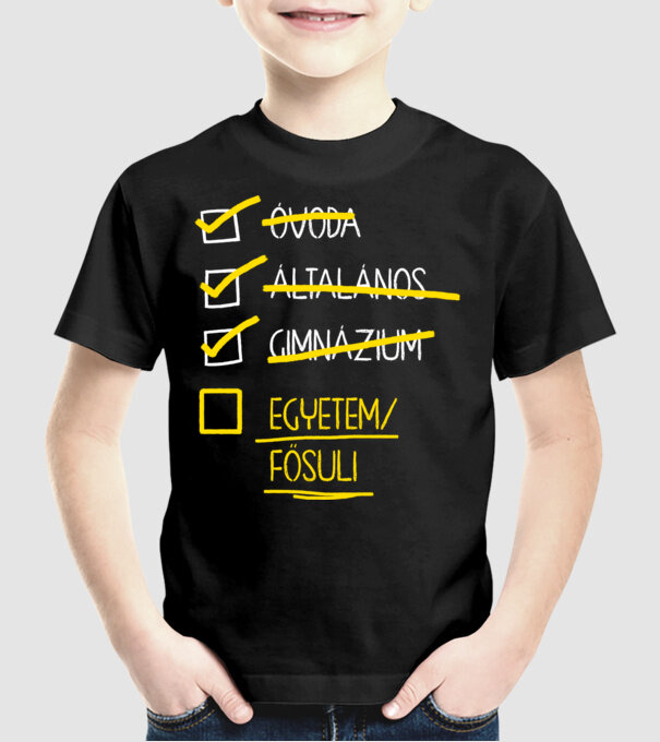 Oktatás checklist Gimi - fekete alap minta fekete pólón