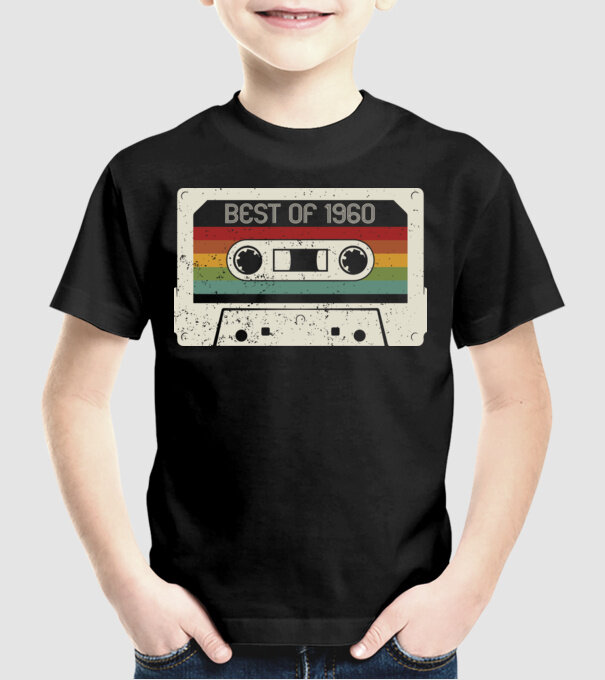 retro tape 1960 vintage minta fekete pólón