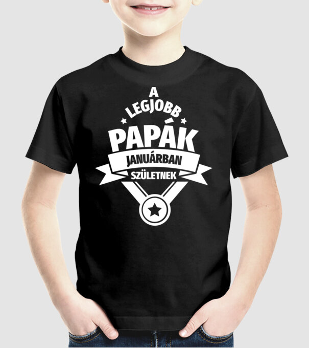 Szimpla csillagos szülinapos papa JANUÁR minta fekete pólón