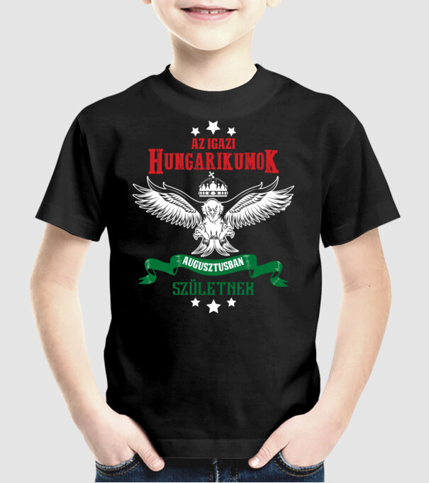 Szülinapos hungarikum AUGUSZTUS minta fekete pólón