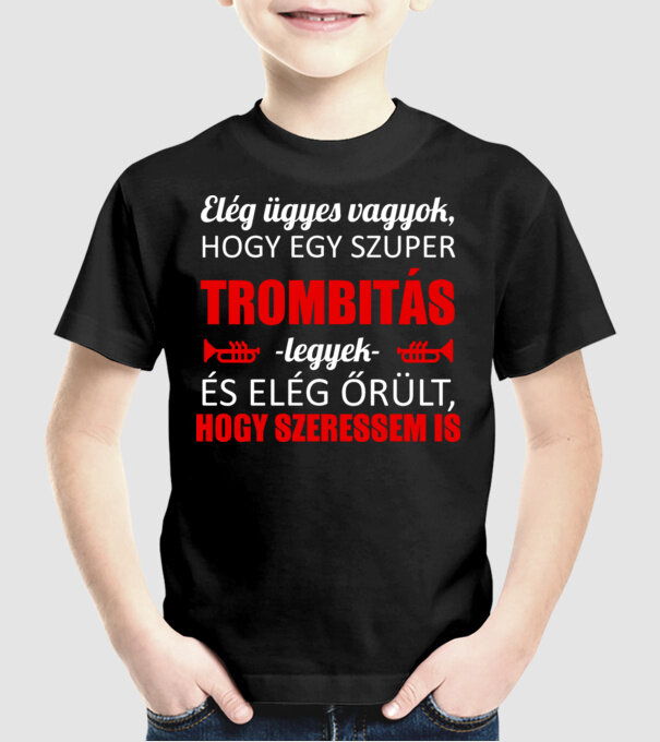 Ügyes trombitás minta fekete pólón
