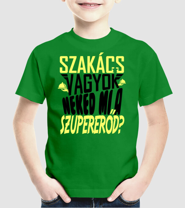 Szuperhős szakács minta zöld pólón