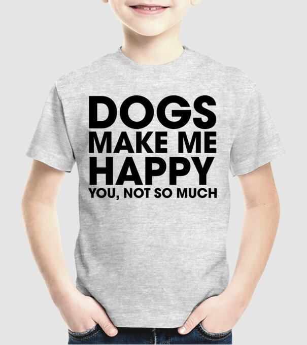 Dogs make me happy minta szürke pólón