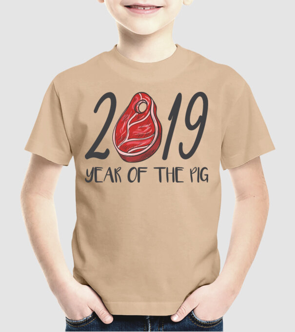2019 Meat - Year of the pig minta homokszín pólón