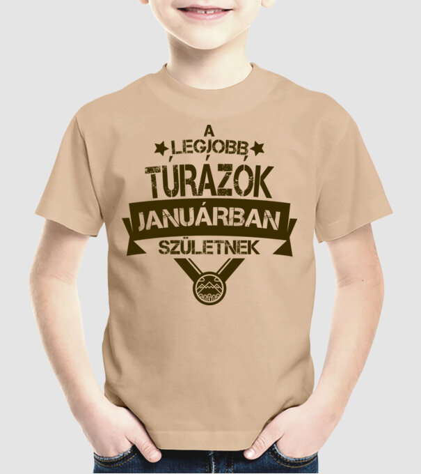 Csillagos legjobb szülinapos túrázók JANUÁR minta homokszín pólón