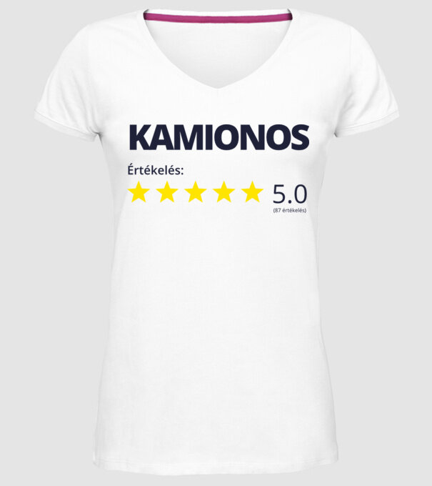 Értékelés 5 csillag - KAMIONOS minta fehér pólón