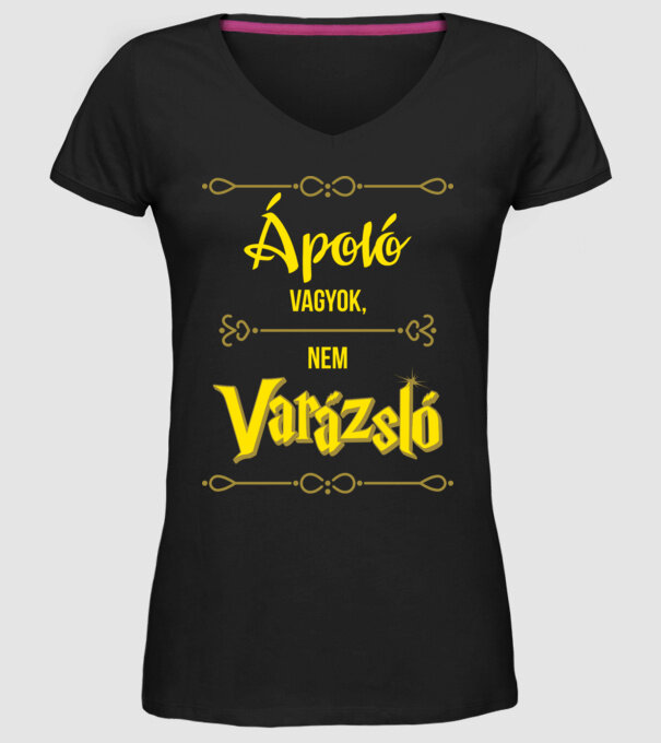 Ápoló vagyok nem varázsló minta fekete pólón
