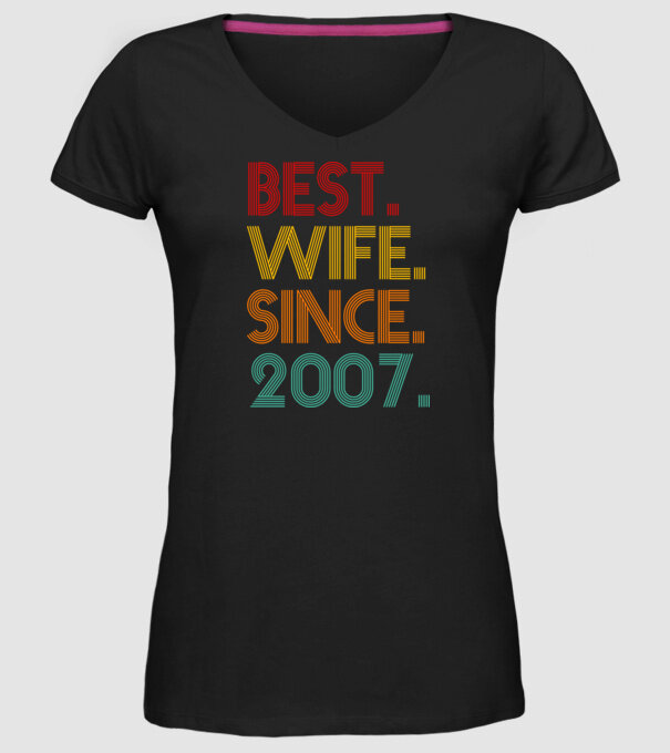 best wife since 2007 retro minta fekete pólón