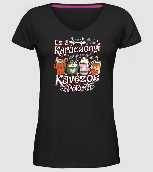 Ez a karácsonyi kávézós pólóm minta fekete pólón