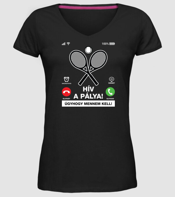 Hív a tenisz pálya minta fekete pólón