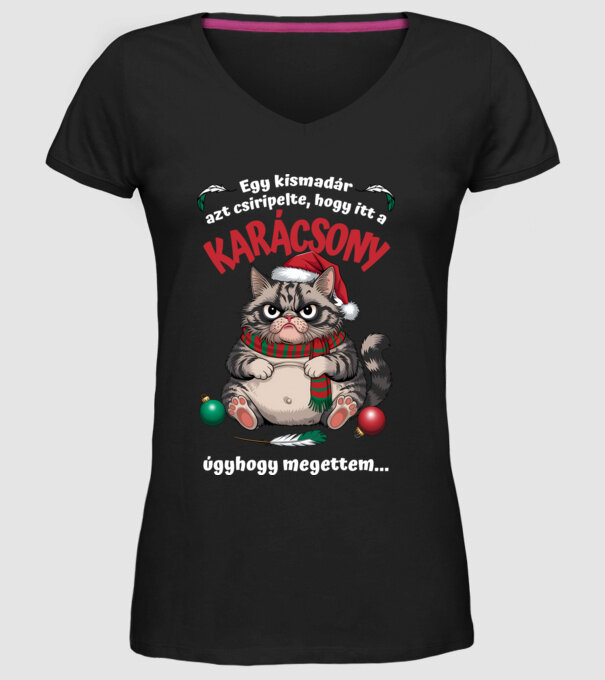 Kismadár csiripelte itt a KARÁCSONY, megettem... fekete alapra minta fekete pólón
