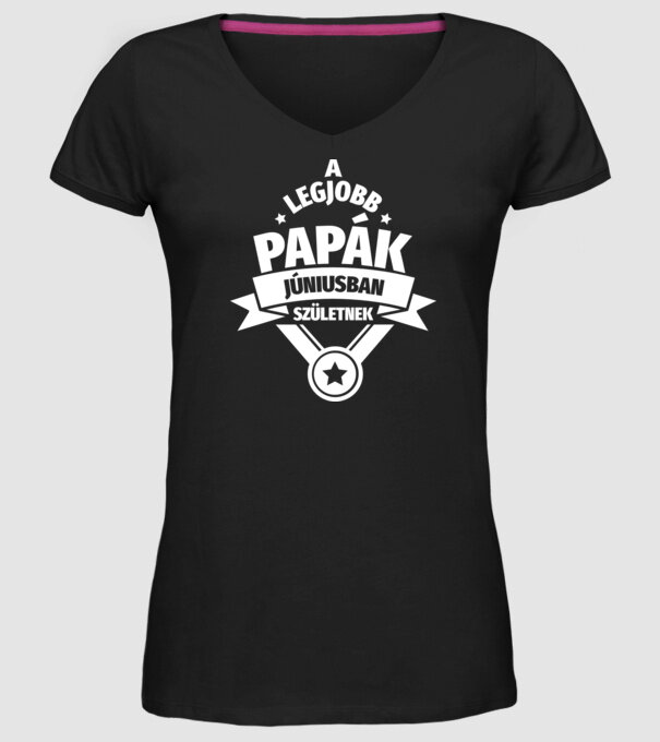 Szimpla csillagos szülinapos papa JÚNIUS minta fekete pólón