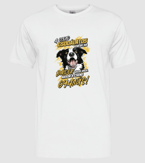 Border Collie Gyanús csend minta fehér pólón