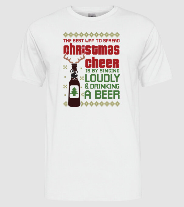 Christmas cheer beer csúnya pulcsi minta fehér pólón
