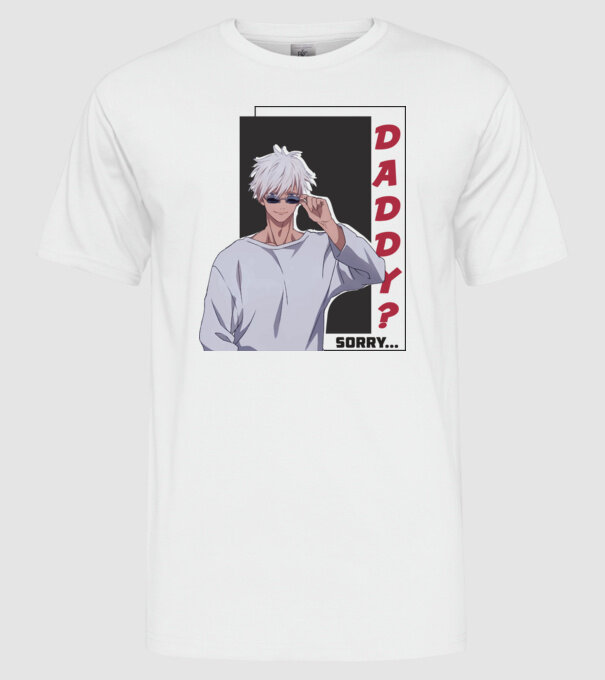 Daddy-sorry-Gojo-Jujutsu Kaisen-fehérre minta fehér pólón