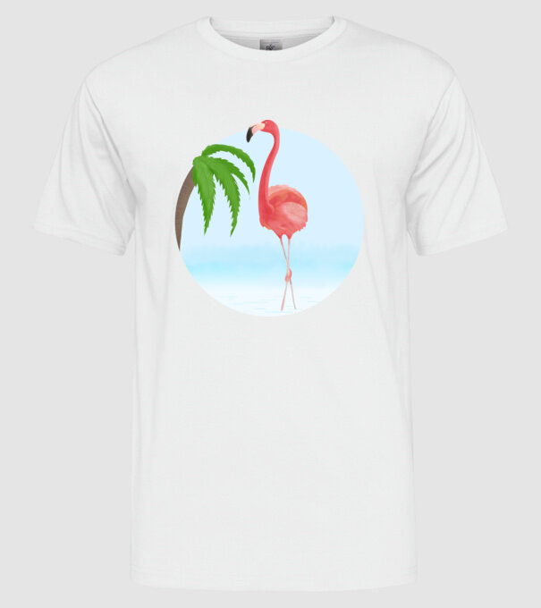 Flamingó minta fehér pólón