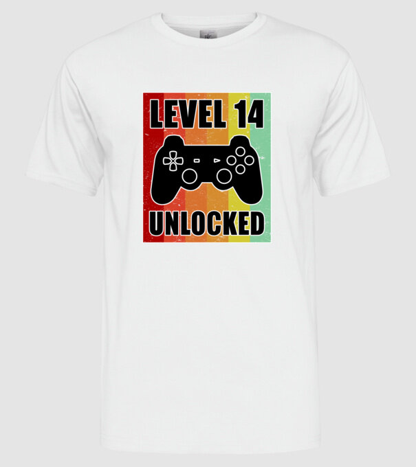 level 14 unlocked retro gamer minta fehér pólón