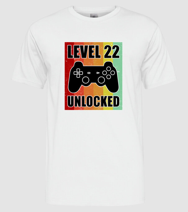 level 22 unlocked retro gamer minta fehér pólón