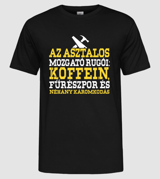 Az asztalos mozgató rugói minta fekete pólón