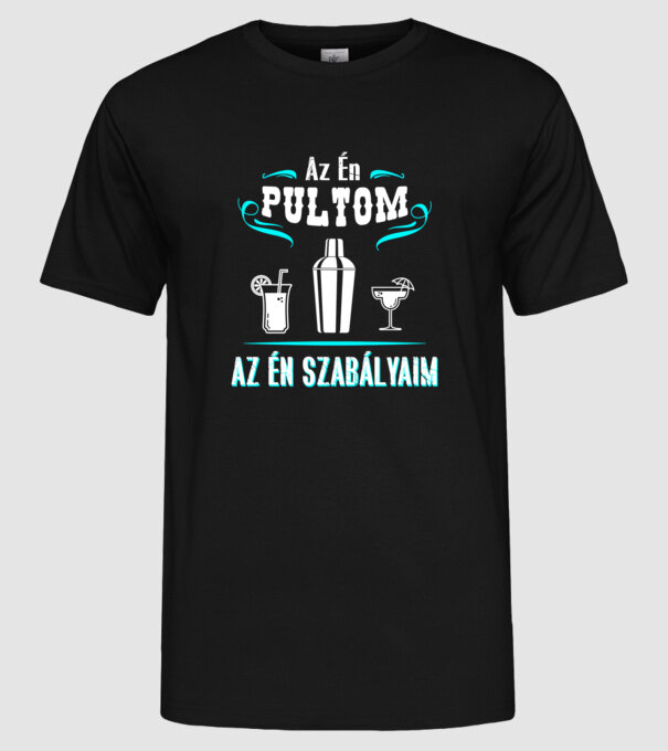 Az én pultom az én szabályaim minta fekete pólón