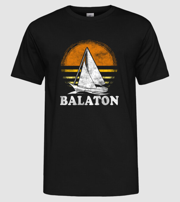 Balaton retro vitorlás minta fekete pólón