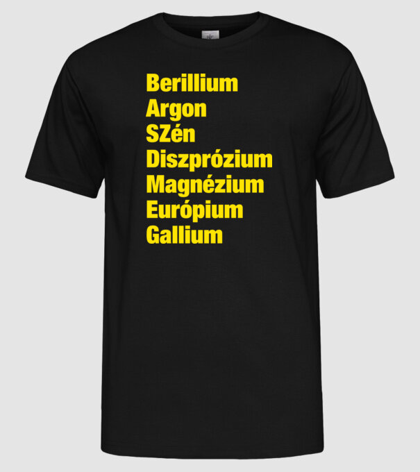Berillium Argon Szén minta fekete pólón