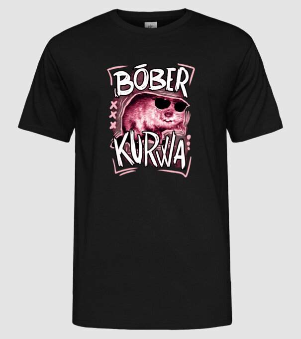 Bóber WTF minta fekete pólón