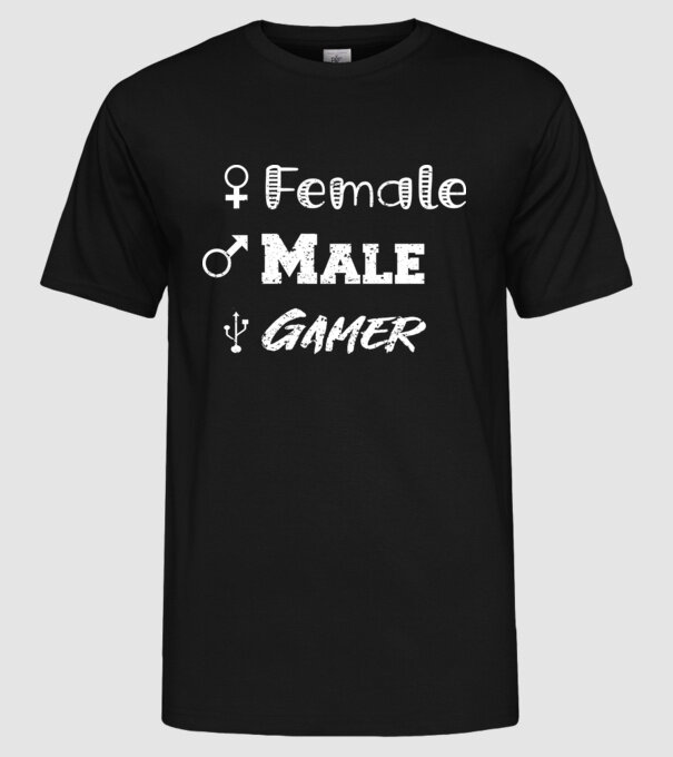 Female Male Gamer minta fekete pólón