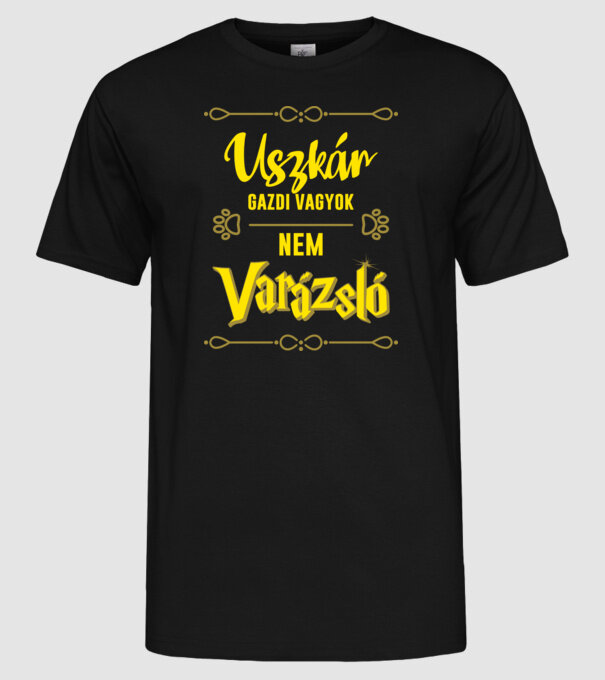 Gazdi vagyok nem varázsló artboard Uszkár minta fekete pólón