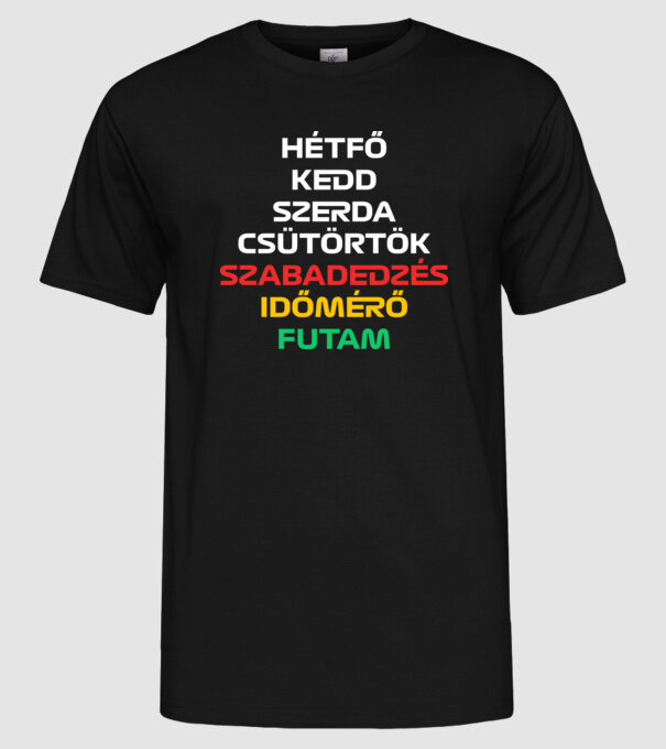 Hétfő kedd szerda csütörtök irőmérő minta fekete pólón
