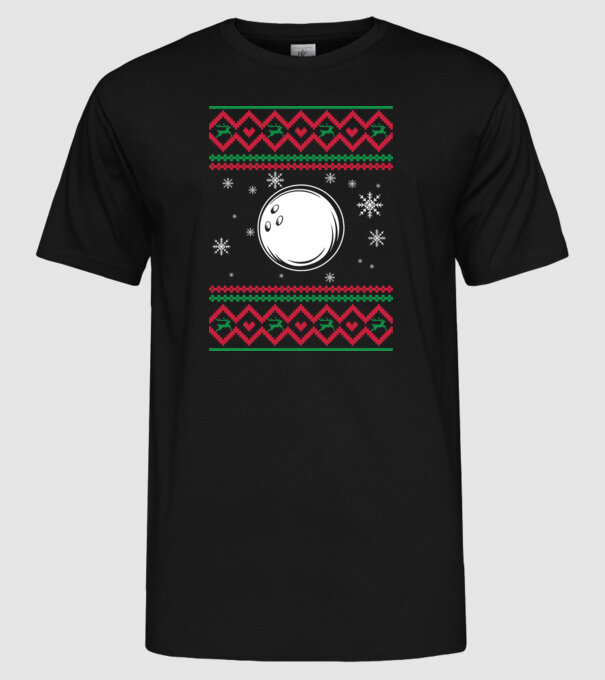 Karácsonyi kötött minta - bowling minta fekete pólón