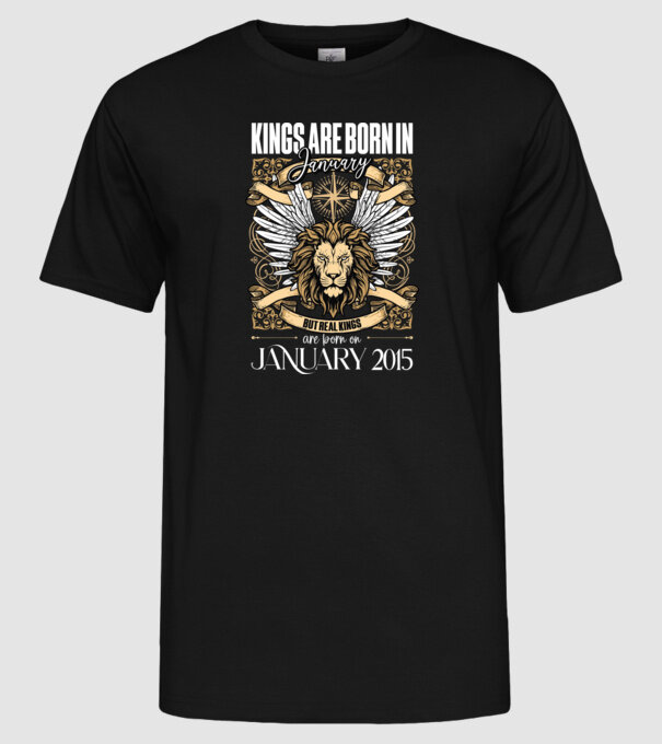KINGS ARE BORN 2015 - JANUÁR minta fekete pólón