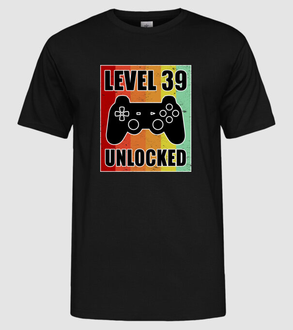 level 39 unlocked retro gamer minta fekete pólón